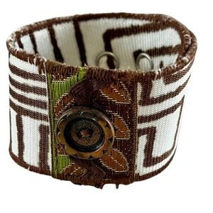 Upcycled Brown and White Patterned Bracelet
